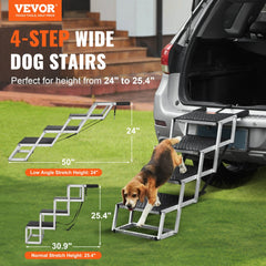 VEVOR Dog Stair for Cars, Wide 4-step Dog Car Steps, Folding Dog Car Ramp with Nonslip Surface, Portable Pet Steps