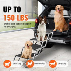 VEVOR Dog Stair for Cars, Wide 4-step Dog Car Steps, Folding Dog Car Ramp with Nonslip Surface, Portable Pet Steps