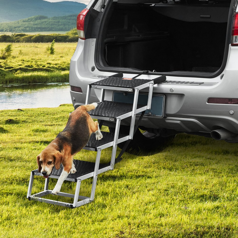 VEVOR Dog Stair for Cars, Wide 4-step Dog Car Steps, Folding Dog Car Ramp with Nonslip Surface, Portable Pet Steps