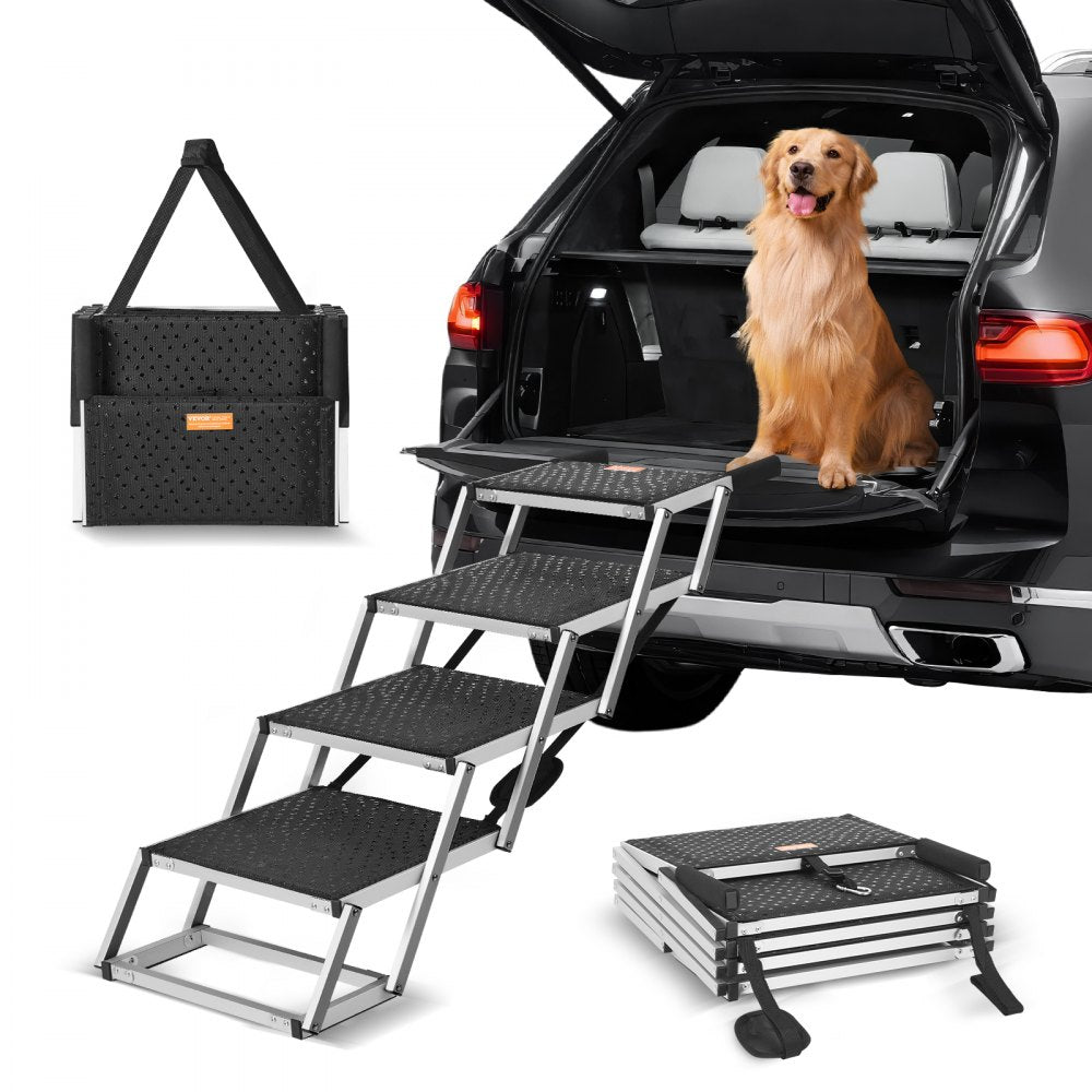 VEVOR Dog Stair for Cars, Wide 4-step Dog Car Steps, Folding Dog Car Ramp with Nonslip Surface, Portable Pet Steps