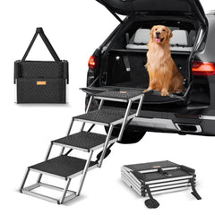 VEVOR Dog Stair for Cars, Wide 4-step Dog Car Steps, Folding Dog Car Ramp with Nonslip Surface, Portable Pet Steps