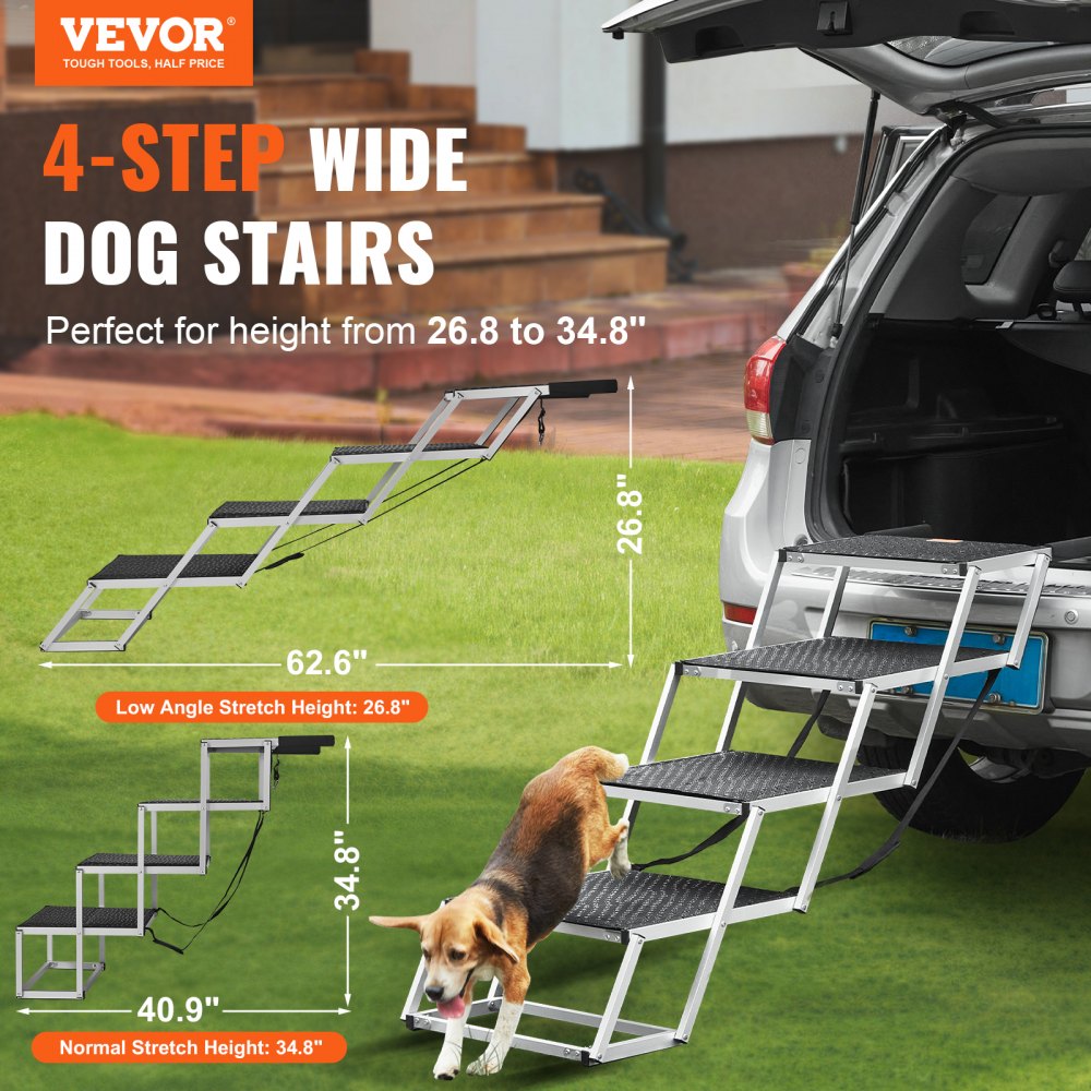 VEVOR Dog Stair for Cars, Wide 4-step Dog Car Steps, Folding Dog Car Ramp with Nonslip Surface, Portable Pet Steps