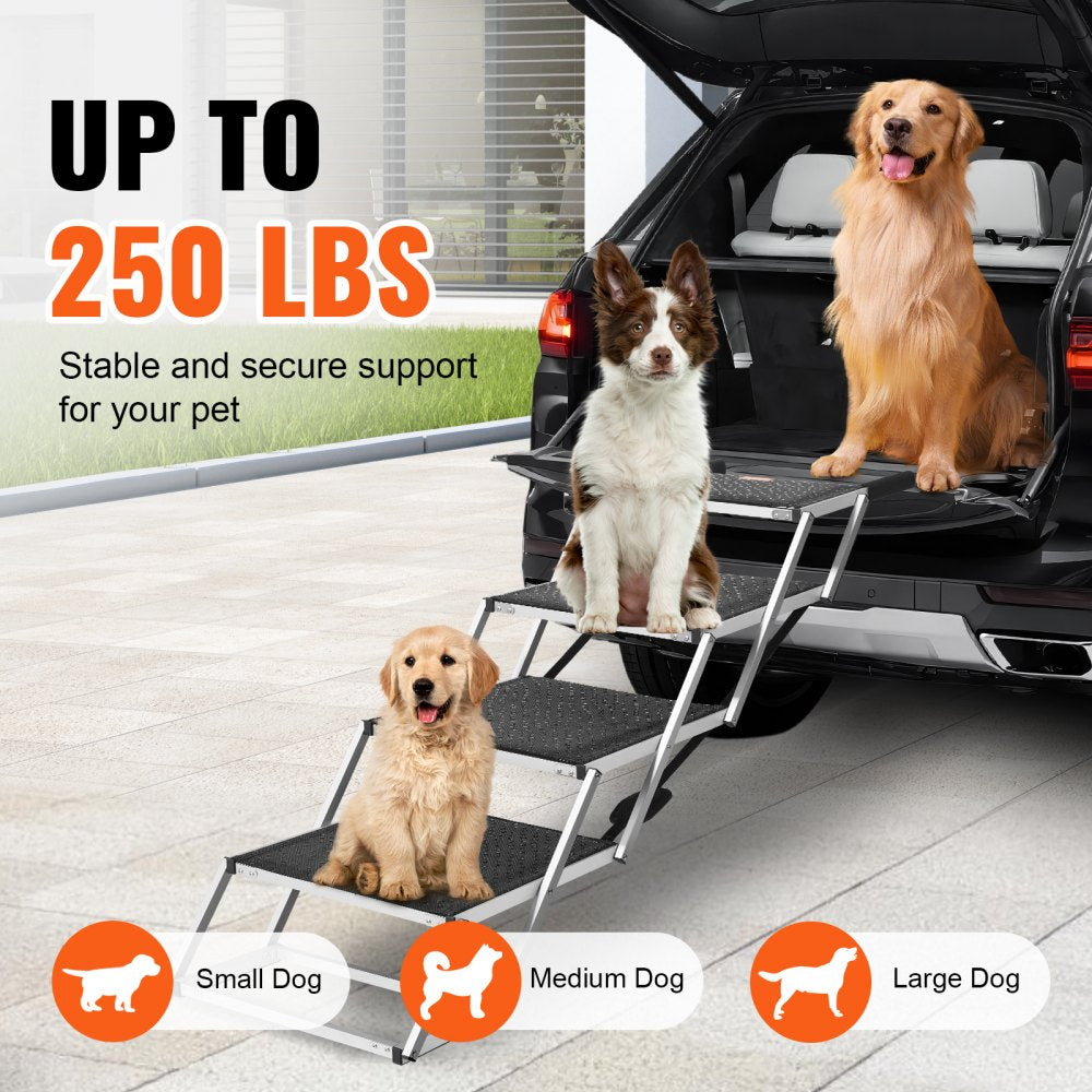 VEVOR Dog Stair for Cars, Wide 4-step Dog Car Steps, Folding Dog Car Ramp with Nonslip Surface, Portable Pet Steps