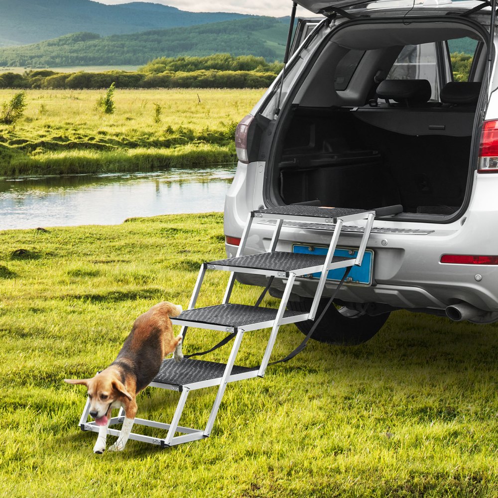 VEVOR Dog Stair for Cars, Wide 4-step Dog Car Steps, Folding Dog Car Ramp with Nonslip Surface, Portable Pet Steps