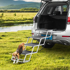 VEVOR Dog Stair for Cars, Wide 4-step Dog Car Steps, Folding Dog Car Ramp with Nonslip Surface, Portable Pet Steps