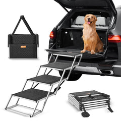 VEVOR Dog Stair for Cars, Wide 4-step Dog Car Steps, Folding Dog Car Ramp with Nonslip Surface, Portable Pet Steps