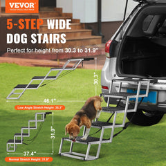 VEVOR Dog Stair for Cars, Wide 5-step Dog Car Steps, Folding Dog Car Ramp with Nonslip Surface, Portable Pet Steps