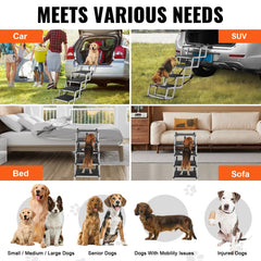 VEVOR Dog Stair for Cars, Wide 5-step Dog Car Steps, Folding Dog Car Ramp with Nonslip Surface, Portable Pet Steps