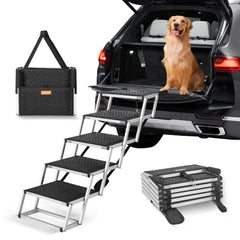 VEVOR Dog Stair for Cars, Wide 5-step Dog Car Steps, Folding Dog Car Ramp with Nonslip Surface, Portable Pet Steps