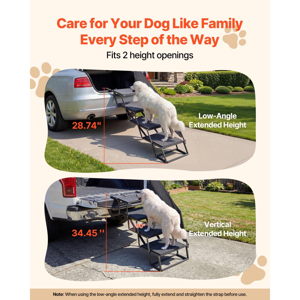 VEVOR Dog Stairs for Car, 4 Steps Extra Wide Foldable Dog Ramp for Large Dogs with Non-Slip Rug Surface, Portable