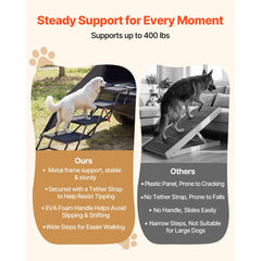 VEVOR Dog Stairs for Car, 4 Steps Extra Wide Foldable Dog Ramp for Large Dogs with Non-Slip Rug Surface, Portable