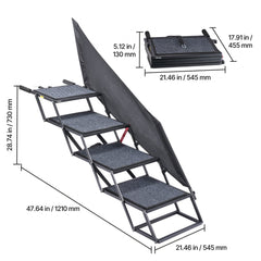 VEVOR Dog Stairs for Car, 4 Steps Extra Wide Foldable Dog Ramp for Large Dogs with Non-Slip Rug Surface, Portable