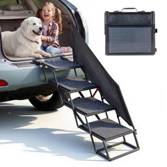 VEVOR Dog Stairs for Car, 4 Steps Extra Wide Foldable Dog Ramp for Large Dogs with Non-Slip Rug Surface, Portable