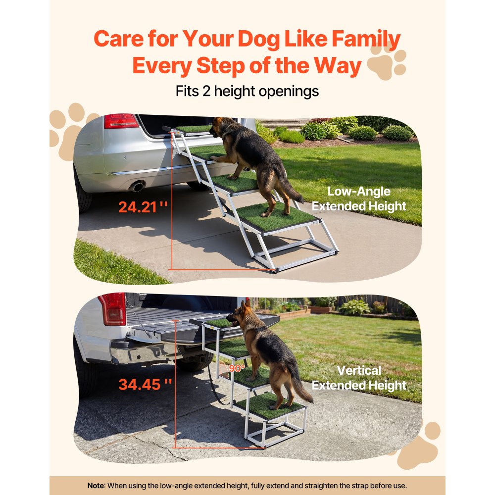 VEVOR Dog Stairs for Car, 4 Steps Extra Wide Foldable Dog Ramp for Large Dogs with Non-Slip Surface, Portable