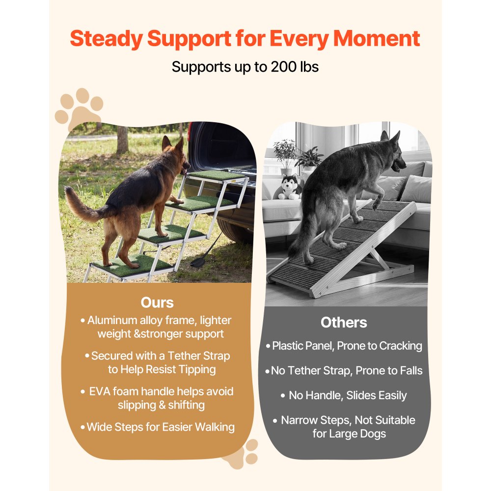 VEVOR Dog Stairs for Car, 4 Steps Extra Wide Foldable Dog Ramp for Large Dogs with Non-Slip Surface, Portable