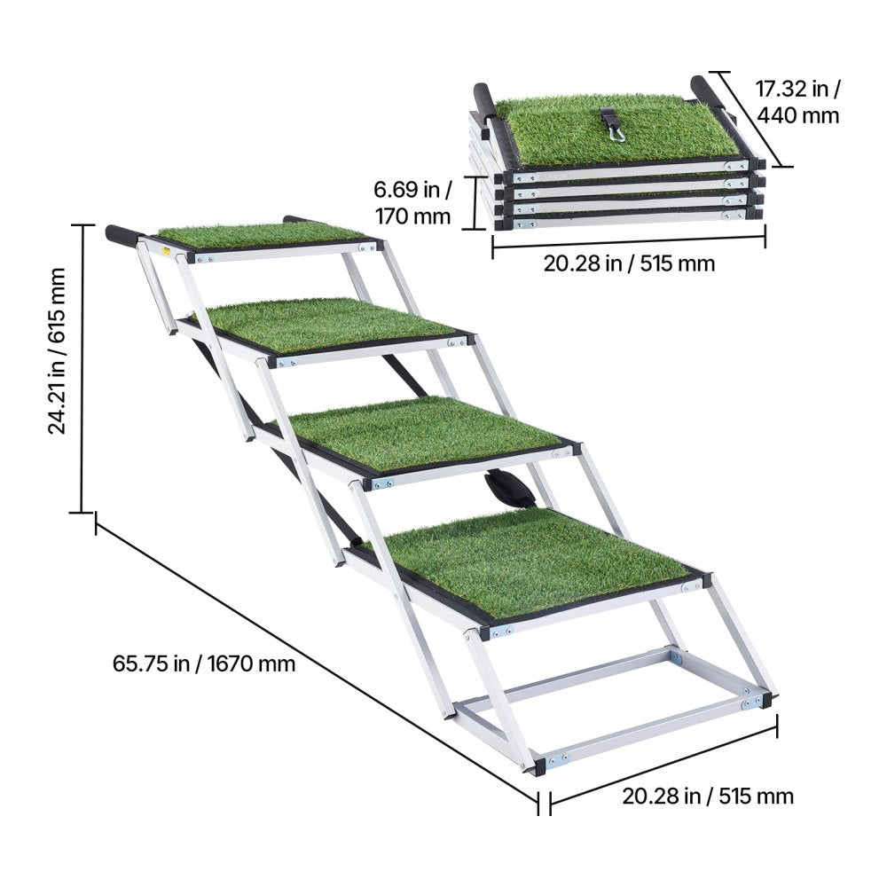 VEVOR Dog Stairs for Car, 4 Steps Extra Wide Foldable Dog Ramp for Large Dogs with Non-Slip Surface, Portable