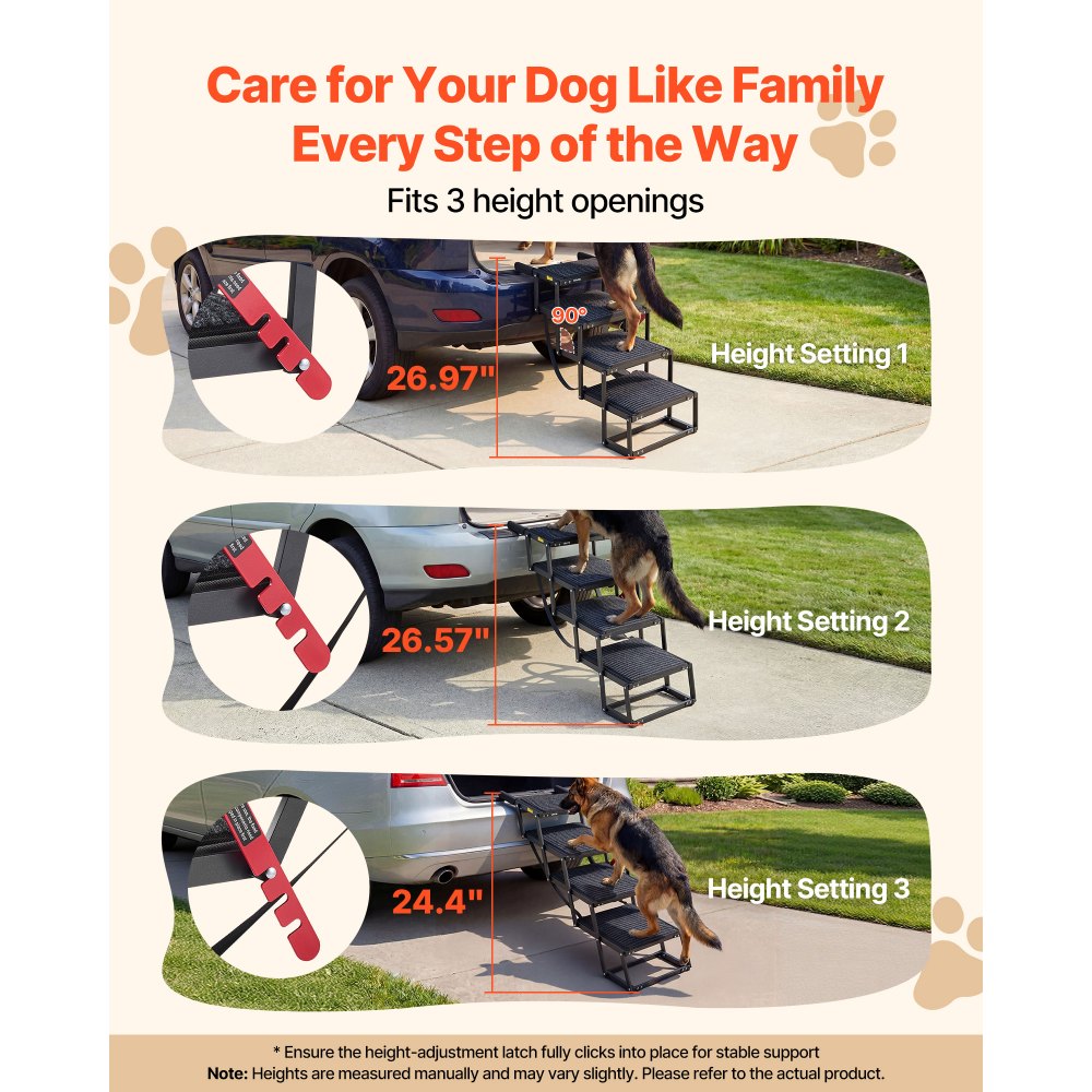 VEVOR Dog Stairs for Car, 4 Steps Extra Wide Foldable Dog Ramp for Large Dogs with Non-Slip Rug Surface, Portable