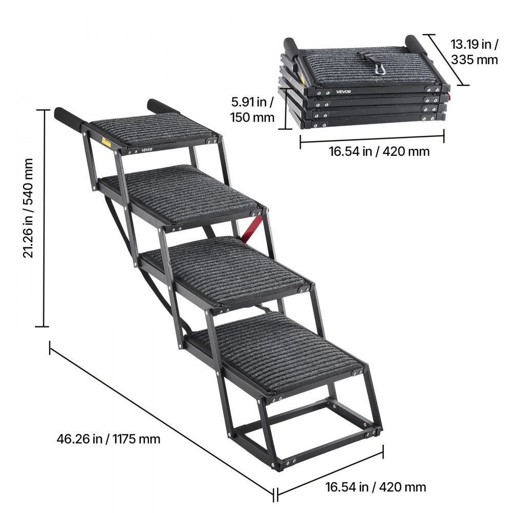 VEVOR Dog Stairs for Car, 4 Steps Extra Wide Foldable Dog Ramp for Large Dogs with Non-Slip Rug Surface, Portable