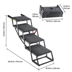 VEVOR Dog Stairs for Car, 4 Steps Extra Wide Foldable Dog Ramp for Large Dogs with Non-Slip Rug Surface, Portable