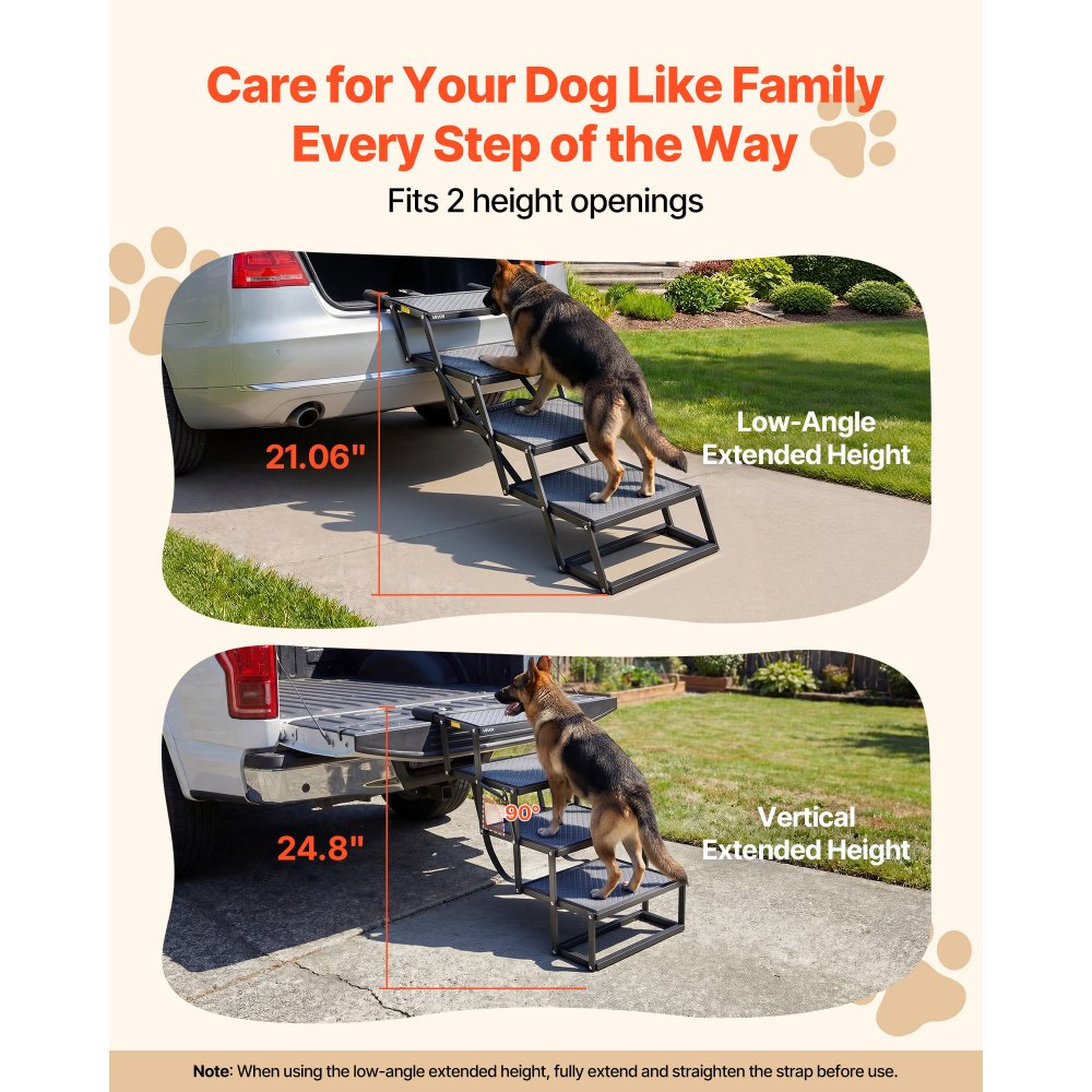 VEVOR Dog Stairs for Car, 4 Steps Extra Wide Foldable Dog Ramp for Large Dogs with Non-Slip Surface, Portable