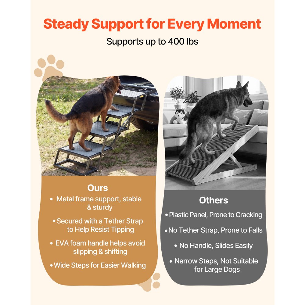 VEVOR Dog Stairs for Car, 4 Steps Extra Wide Foldable Dog Ramp for Large Dogs with Non-Slip Surface, Portable