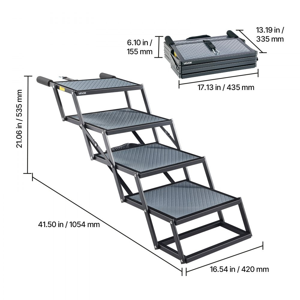 VEVOR Dog Stairs for Car, 4 Steps Extra Wide Foldable Dog Ramp for Large Dogs with Non-Slip Surface, Portable