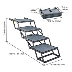 VEVOR Dog Stairs for Car, 4 Steps Extra Wide Foldable Dog Ramp for Large Dogs with Non-Slip Surface, Portable