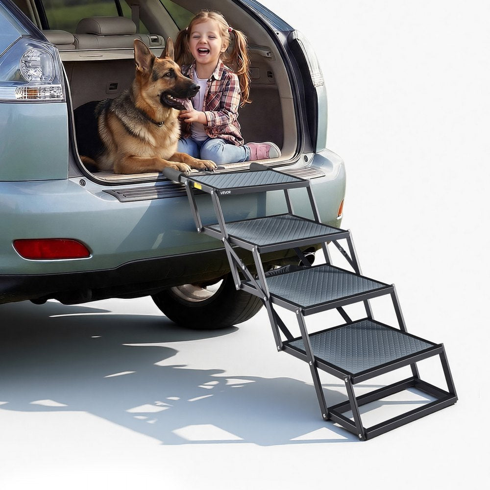 VEVOR Dog Stairs for Car, 4 Steps Extra Wide Foldable Dog Ramp for Large Dogs with Non-Slip Surface, Portable
