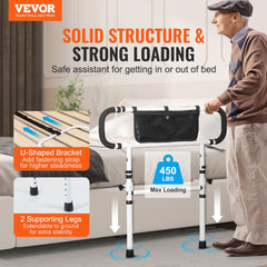 VEVOR Bed Rails for Elderly Adults, 180° Foldable Bed Assist Rails for Seniors, 450LBS Loading Bed Side Rails Bed Cane