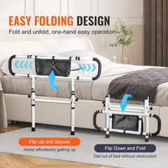 VEVOR Bed Rails for Elderly Adults, 180° Foldable Bed Assist Rails for Seniors, 450LBS Loading Bed Side Rails Bed Cane