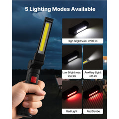 VEVOR Rechargeable LED Work Light, 1200 mAh, Magnetic Mechanic Flashlight with Magnetic Base, 360° Rotation, 5 Lighting