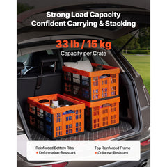 VEVOR Plastic Collapsible Storage Bins, 45L 6 Packs, Stackable Folding Storage Crates with Handles, Holds 33 lbs Per