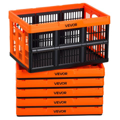VEVOR Plastic Collapsible Storage Bins, 45L 6 Packs, Stackable Folding Storage Crates with Handles, Holds 33 lbs Per