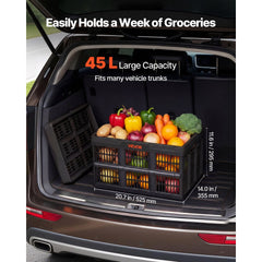 VEVOR Plastic Collapsible Storage Bins, 45L 3 Packs, Stackable Folding Storage Crates with Handles, Holds 33 lbs Per