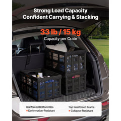 VEVOR Plastic Collapsible Storage Bins, 45L 3 Packs, Stackable Folding Storage Crates with Handles, Holds 33 lbs Per