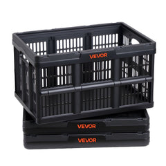 VEVOR Plastic Collapsible Storage Bins, 45L 3 Packs, Stackable Folding Storage Crates with Handles, Holds 33 lbs Per