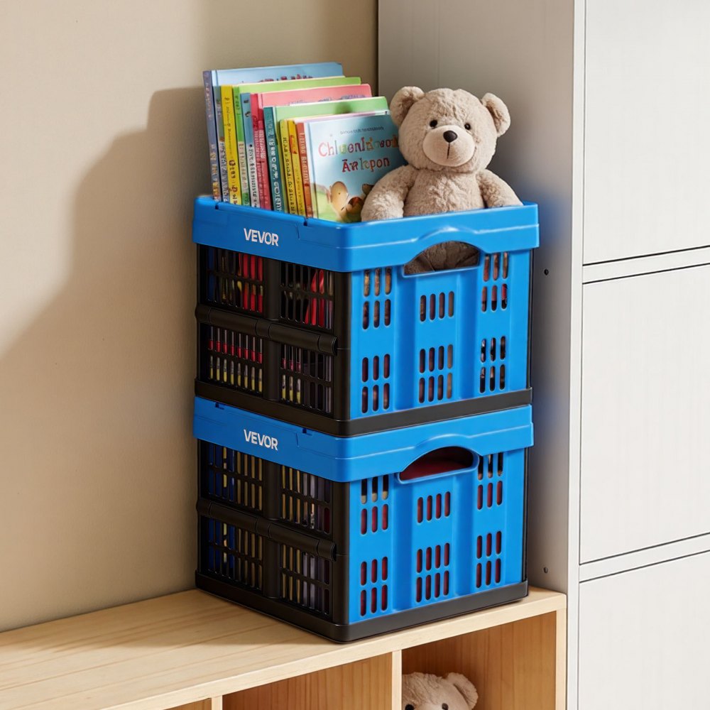 VEVOR Plastic Collapsible Storage Bins, 25L 3 Packs, Stackable Folding Storage Crates with Handles, Holds 22 lbs Per