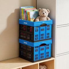 VEVOR Plastic Collapsible Storage Bins, 25L 3 Packs, Stackable Folding Storage Crates with Handles, Holds 22 lbs Per