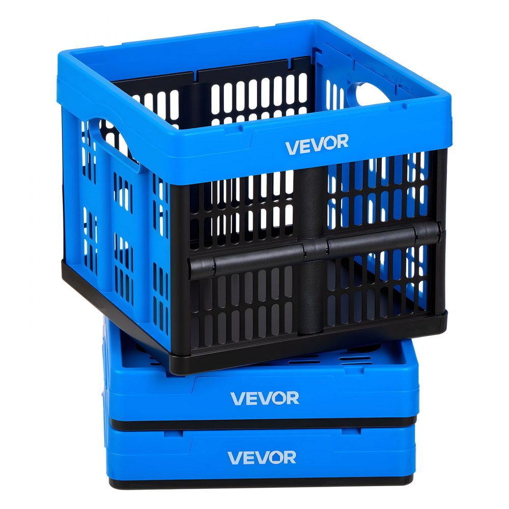 VEVOR Plastic Collapsible Storage Bins, 25L 3 Packs, Stackable Folding Storage Crates with Handles, Holds 22 lbs Per