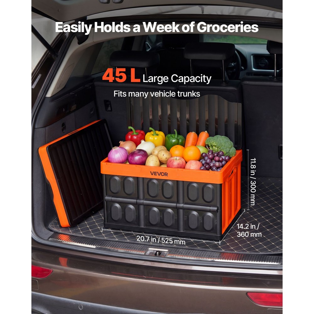 VEVOR Plastic Collapsible Storage Bins with Lids, 45L 3Packs, Stackable Folding Storage Crates with Handles, Holds 44