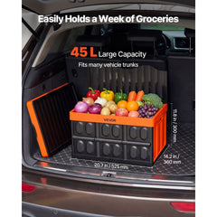 VEVOR Plastic Collapsible Storage Bins with Lids, 45L 3Packs, Stackable Folding Storage Crates with Handles, Holds 44