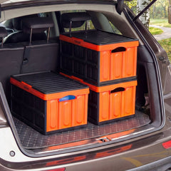 VEVOR Plastic Collapsible Storage Bins with Lids, 45L 3Packs, Stackable Folding Storage Crates with Handles, Holds 44