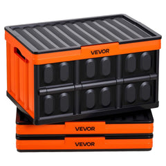 VEVOR Plastic Collapsible Storage Bins with Lids, 45L 3Packs, Stackable Folding Storage Crates with Handles, Holds 44