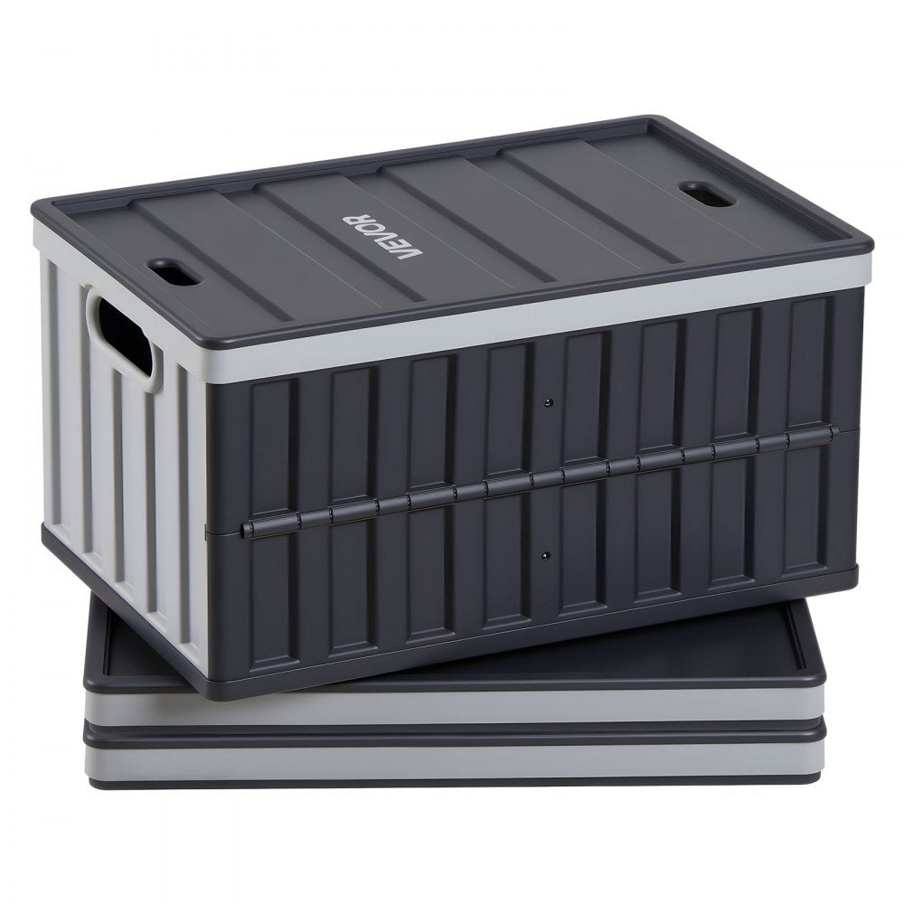 VEVOR Plastic Collapsible Storage Bins with Lids, 65L 3 Packs, Stackable Folding Storage Crates with Handles, Holds 84