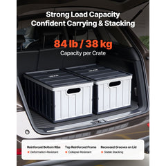 VEVOR Plastic Collapsible Storage Bins with Lids, 65L 2 Packs, Stackable Folding Storage Crates with Handles, Holds 84