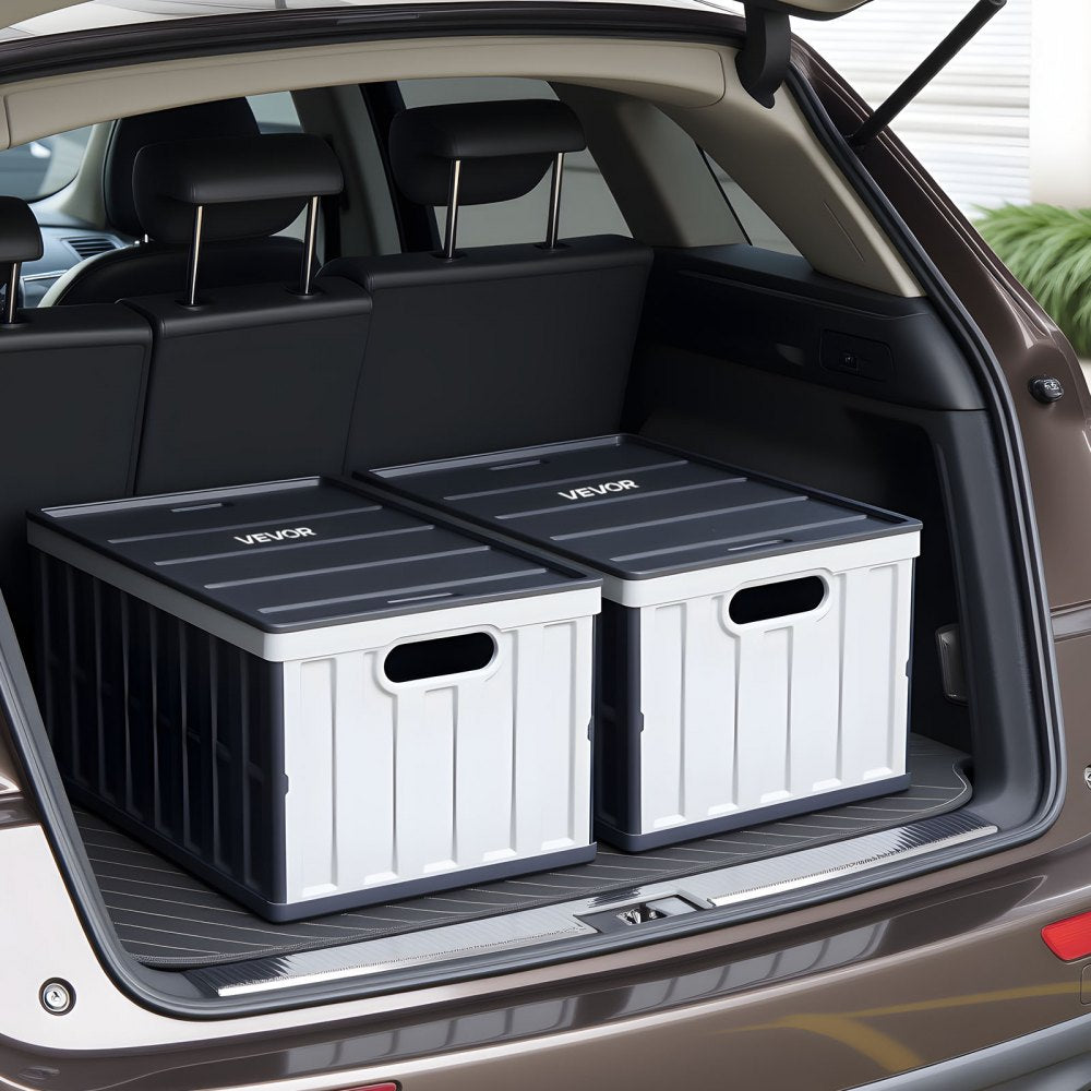 VEVOR Plastic Collapsible Storage Bins with Lids, 65L 2 Packs, Stackable Folding Storage Crates with Handles, Holds 84