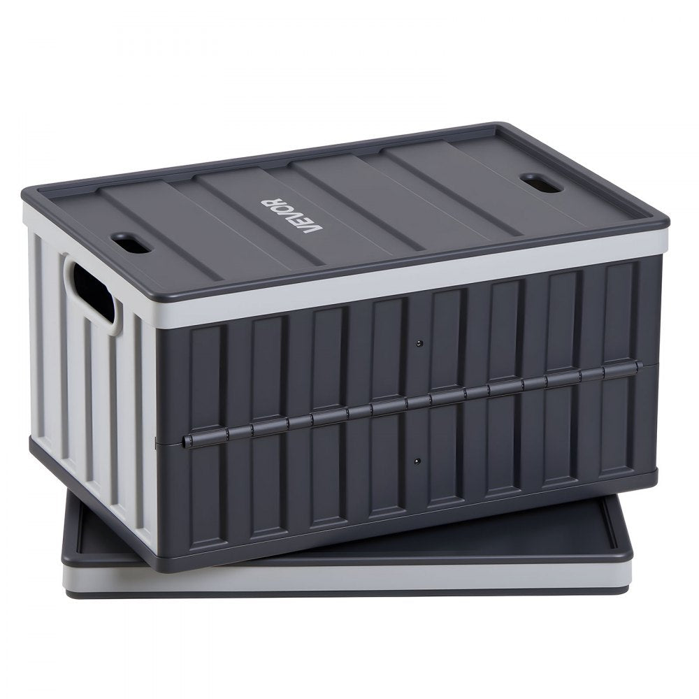 VEVOR Plastic Collapsible Storage Bins with Lids, 65L 2 Packs, Stackable Folding Storage Crates with Handles, Holds 84