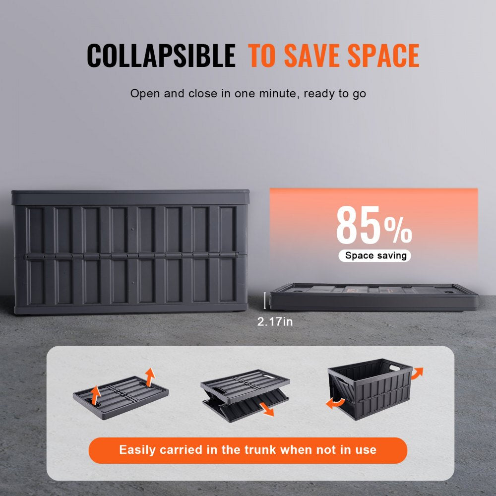 VEVOR Collapsible Storage Bins with Lids, 65L 3 Packs, Folding Plastic Stackable Utility Crates with Handles, Large