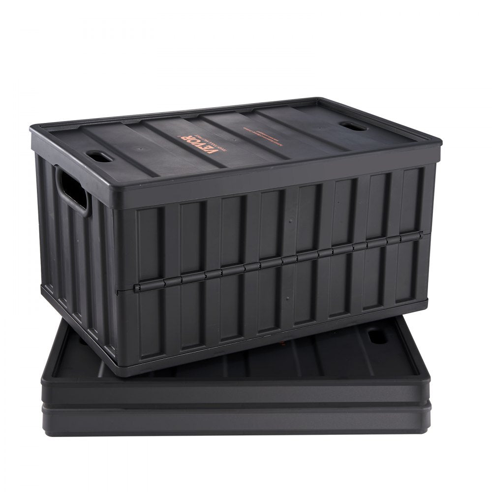 VEVOR Collapsible Storage Bins with Lids, 65L 3 Packs, Folding Plastic Stackable Utility Crates with Handles, Large