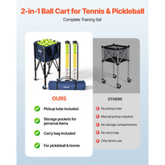 VEVOR 2-in-1 Tennis & Pickleball Hopper, with Pickup Tube, Foldable Pickleball Basket Cart with with Wheels, Holds 150